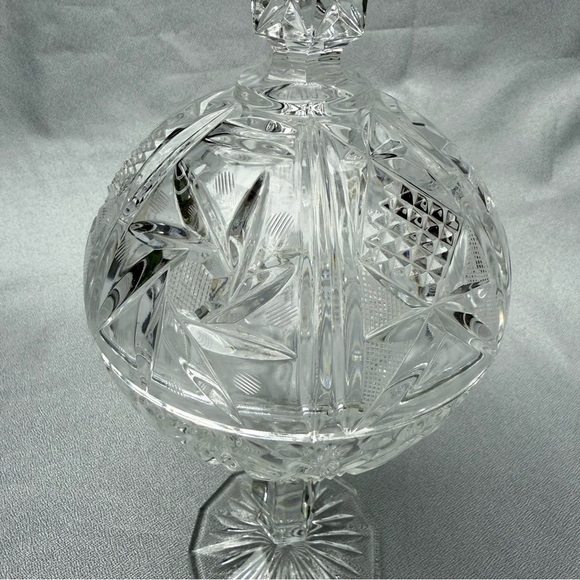 Vintage 15" Tall Genuine Crystal Heavy HandCut Glass Jar Candy Dish Ball Germany - Picture 8 of 8